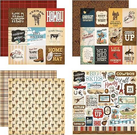 Western Cowboy Scrapbook Paper and Sticker Set