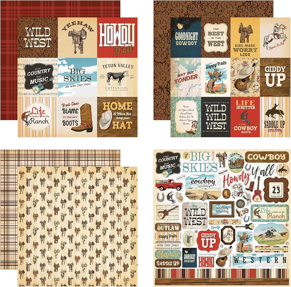 Western Cowboy Scrapbook Paper and Sticker Set