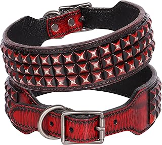 Soft Genuine Leather Dog Collar with Rivets and Spikes