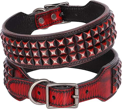 Soft Genuine Leather Dog Collar with Rivets and Spikes