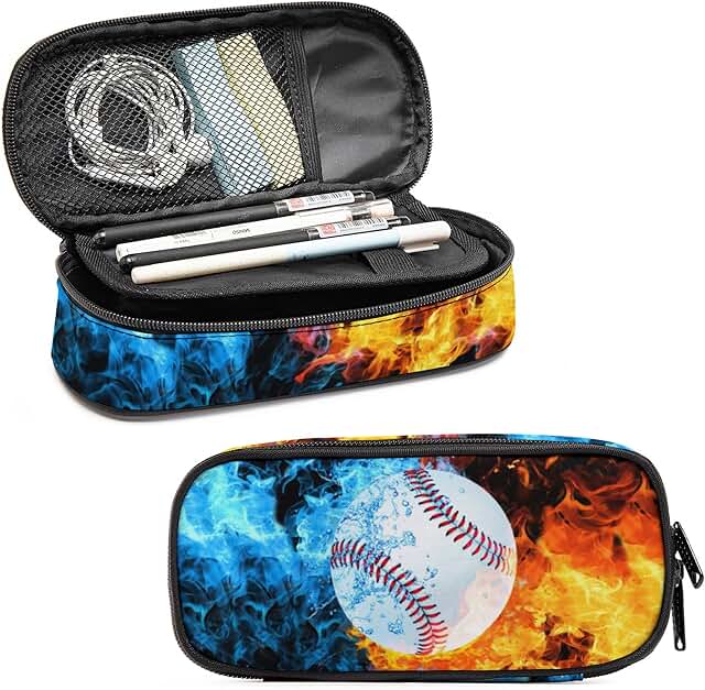 Large Baseball Pencil Case with Zipper for Students