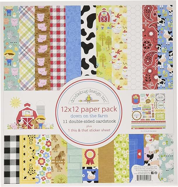 Double-Sided Farm-Themed Paper Pack, 12x12 Inches
