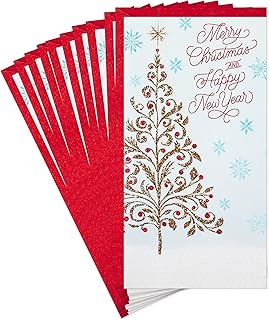 Set of 10 Gold Glitter Christmas Tree Money and Gift Card Holders