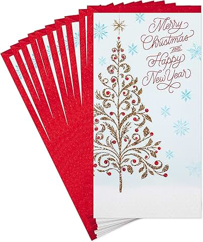 Set of 10 Gold Glitter Christmas Tree Money and Gift Card Holders