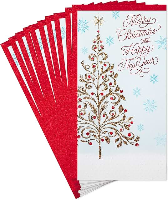 Set of 10 Gold Glitter Christmas Tree Money and Gift Card Holders