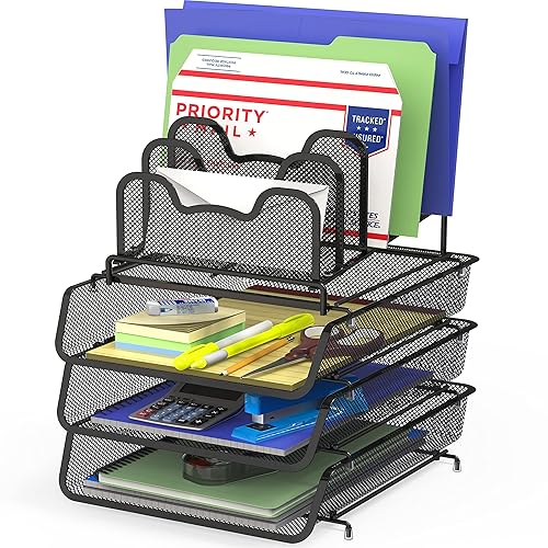 3-Tier Stackable Desk Organizer with 5 Compartments