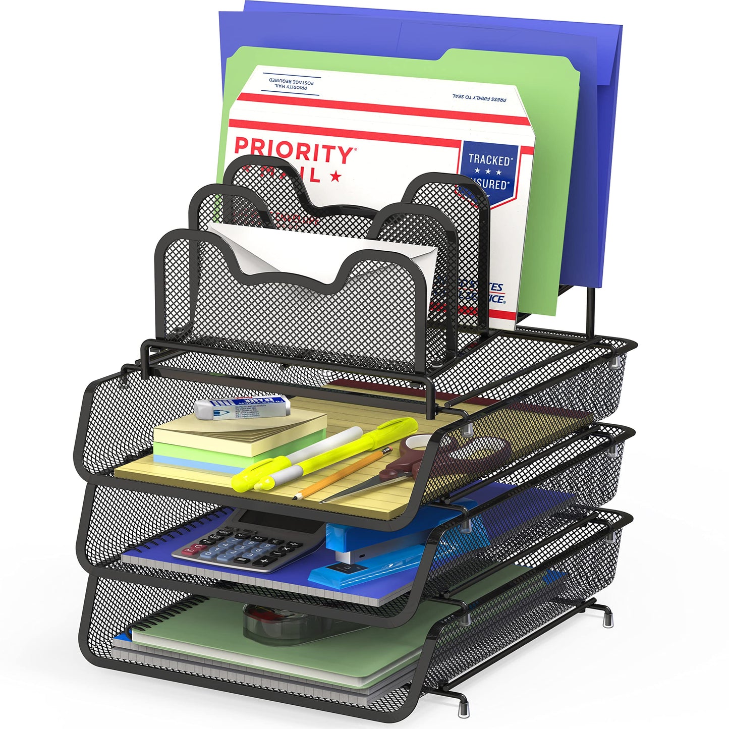 3-Tier Stackable Desk Organizer with 5 Compartments