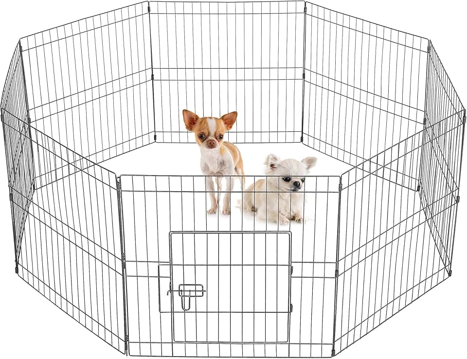 24-inch Foldable Metal Dog Playpen with Door