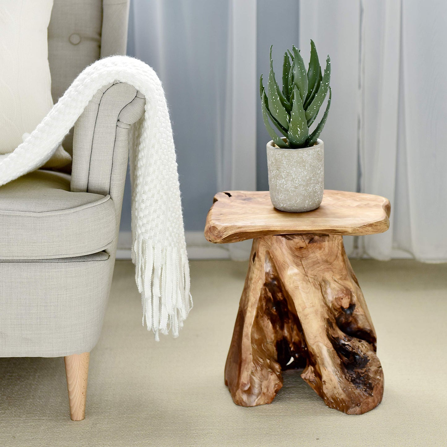 Tree Stump Stool Live Edge, Natural Edge Side Table, Plant Stand, Nightstand, Mushroom Stool 14" Tall