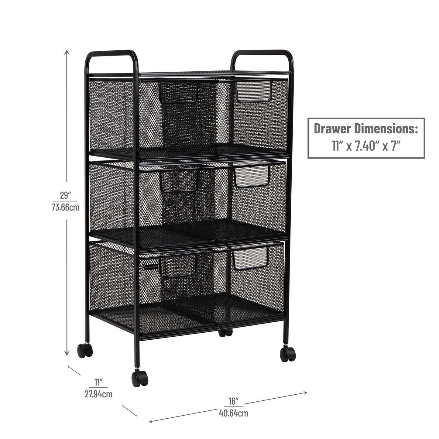 Multipurpose Rolling Cart with Drawers and Metal Mesh