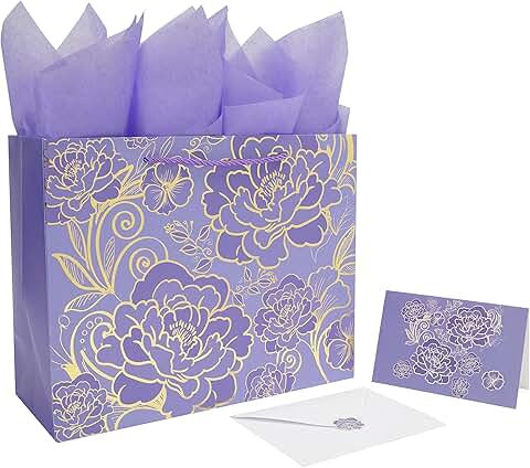 Large Purple Gift Bag Set with Card and Tissue