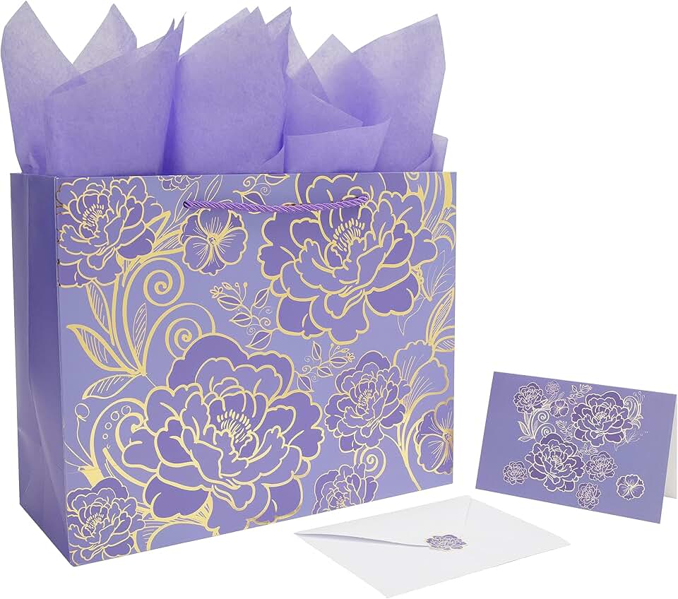 Large Purple Gift Bag Set with Card and Tissue