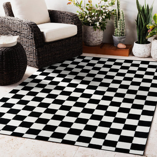 Black 5x7 1909 Checkered White Rug Carpet, 5 ft x 7 ft 1909 Black 5x7)