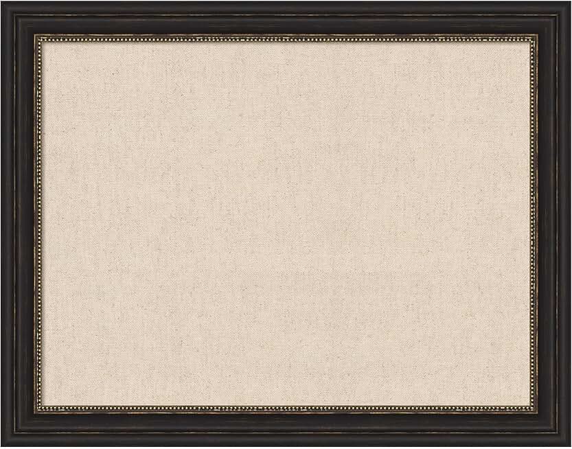 Fabric pinboard with bronze frame for wall organization