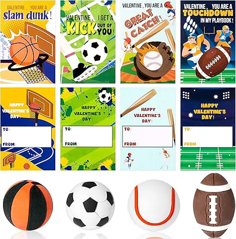 28 Pack Kids Valentine's Day Sports Gift Cards with Erasers