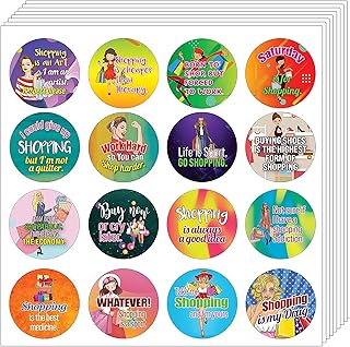 Colorful Shopaholic Quotes Stickers, 10 Sheets, 16 Designs