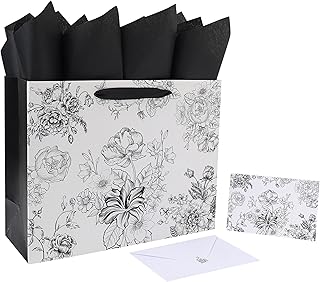 Large floral gift bag with handles and accessories