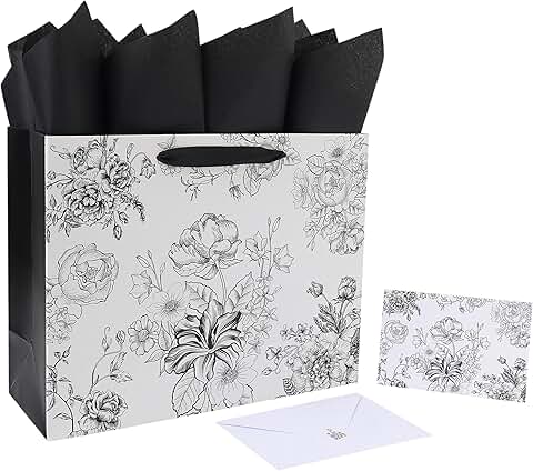 Large floral gift bag with handles and accessories