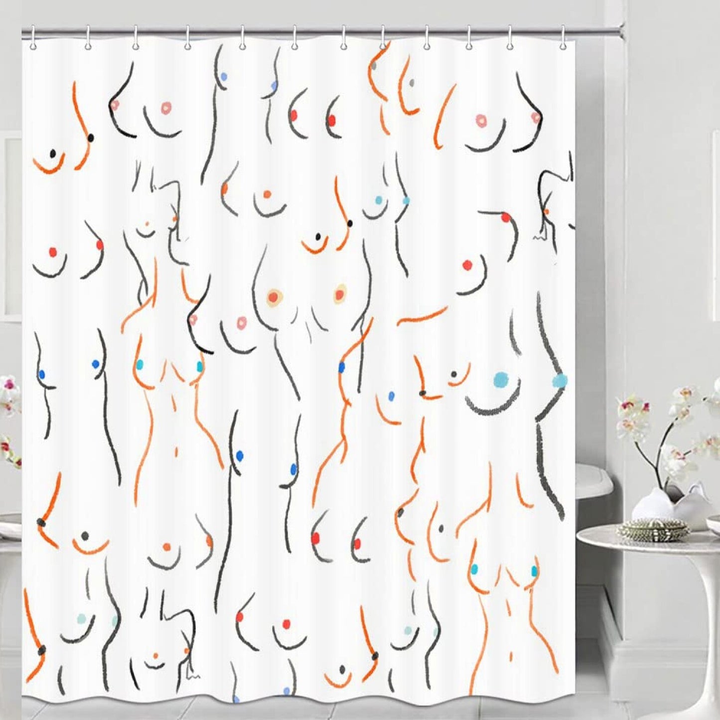 White Female Body Shower Curtain with Hooks