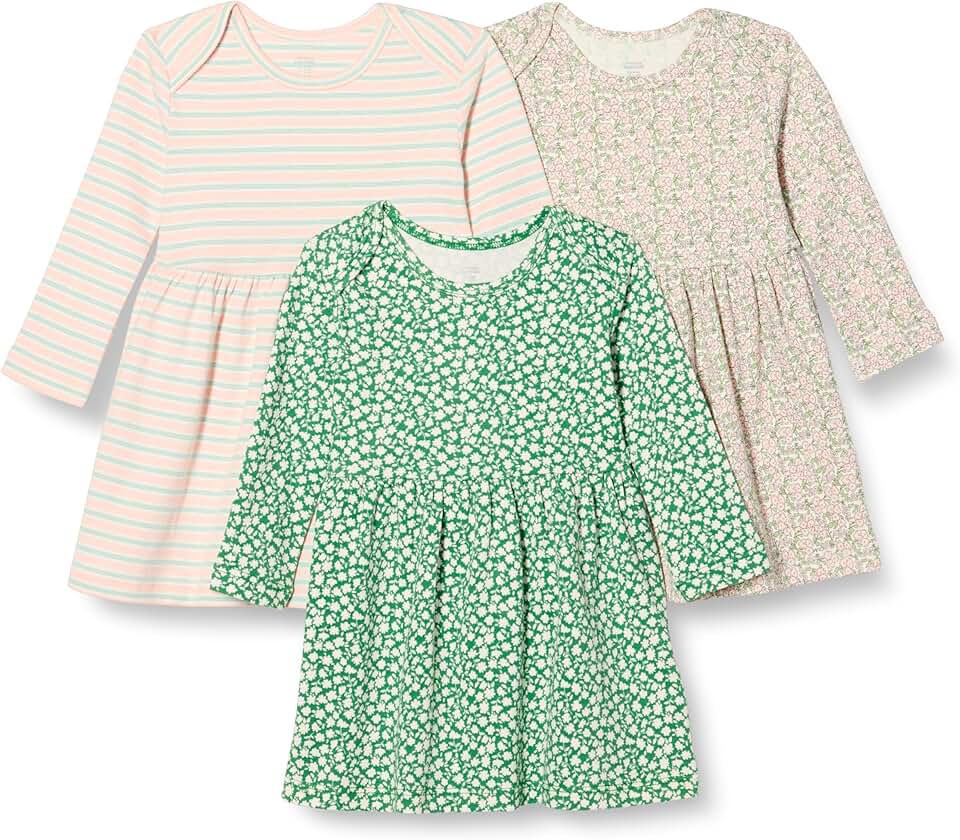 Three Cotton Long-Sleeve Dresses for Toddlers and Baby Girls