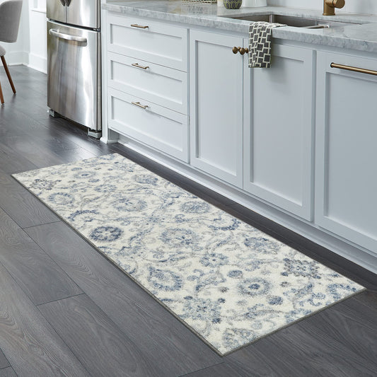 Blooming Damask Non Runner Rug For Hallway Entry Way Floor Carpet Made in USA], 2 x 6, Grey/Blue