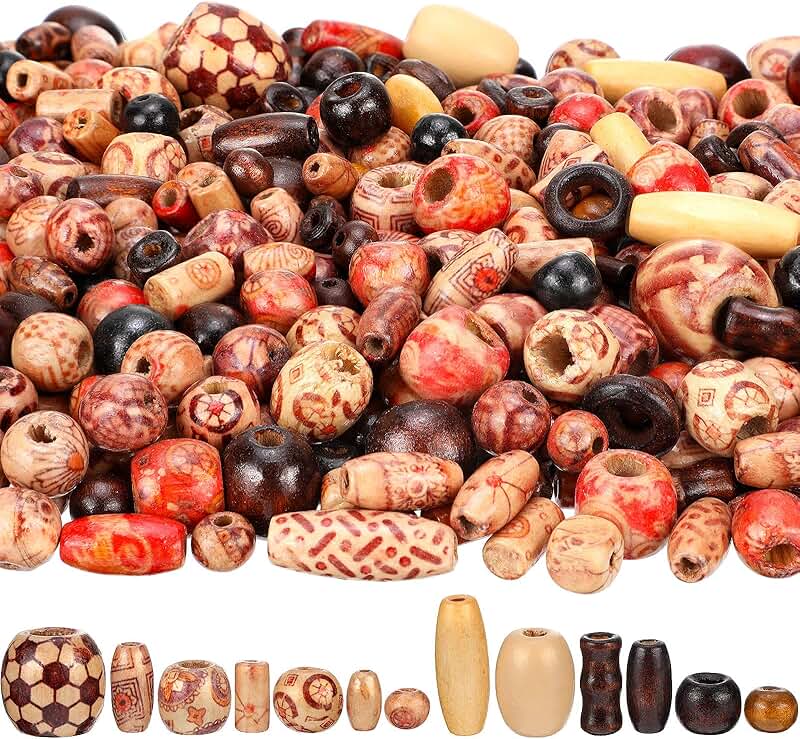 800 Assorted Printed Wooden Beads for Jewelry and Crafts