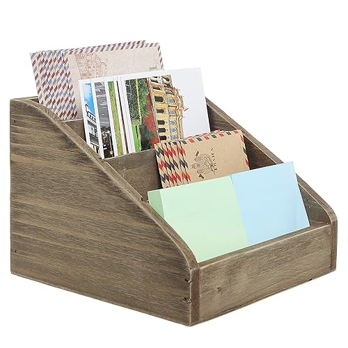 Vintage Dark Brown Wood Mail Sorter with Four Compartments