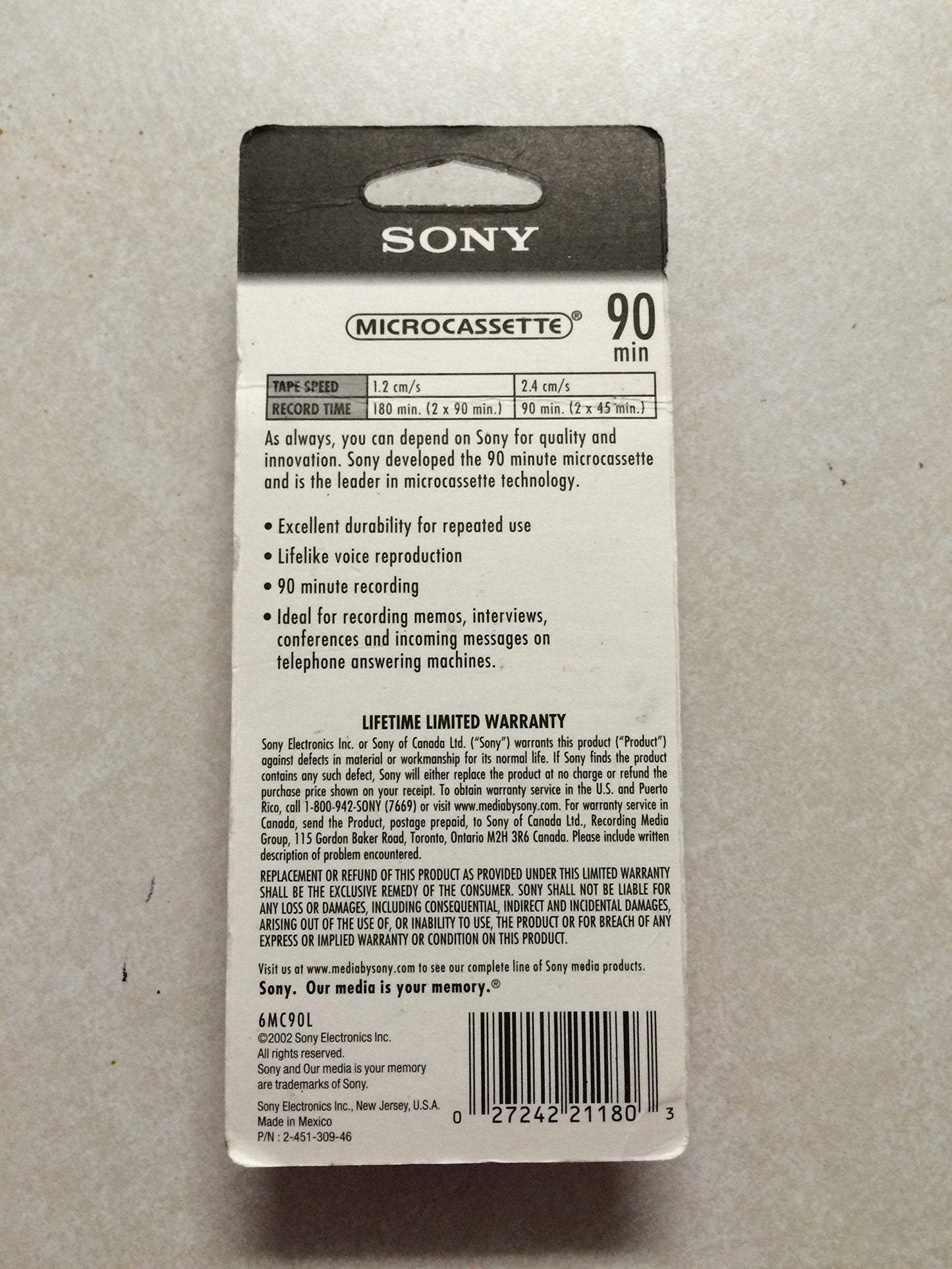 SONY mc90 Microcassette Audio Tapes 6 pack