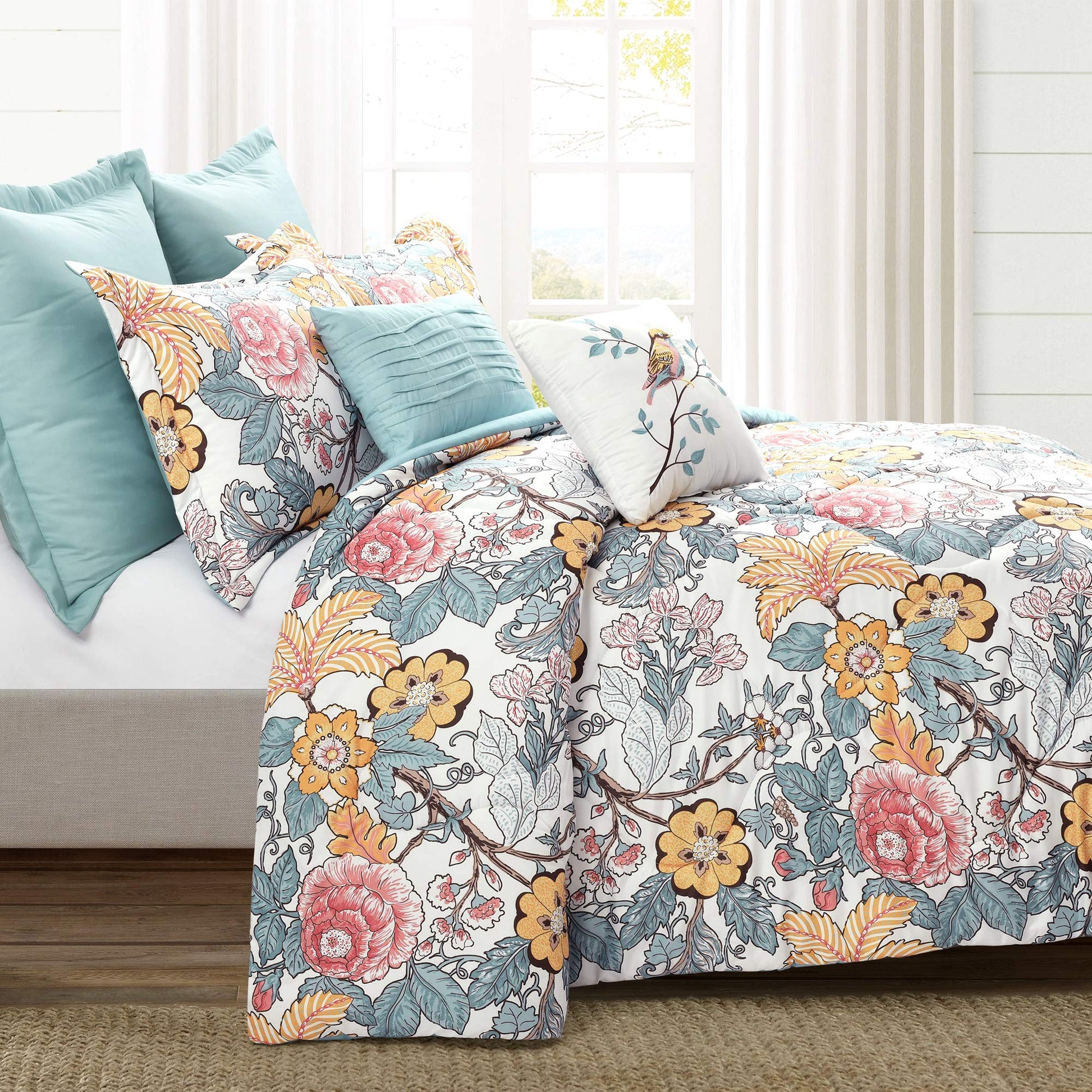 Blue and Yellow Sydney 7-Piece Comforter Set Bedding Full/Queen)