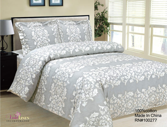 French Emblem Pattern, Ultra Soft 300 Thread Count Sateen Cotton, Grey, Twin 44-inch, 8 Piece, Bedding Duvet Cover Set for Two Beds