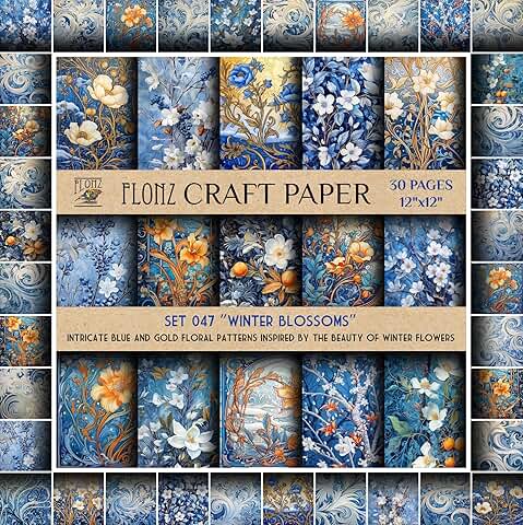 Winter Blossoms Scrapbook Paper, 30 Pages, 12"x12"