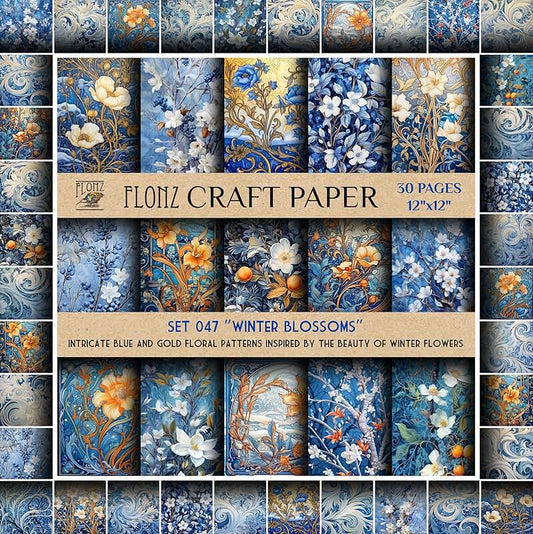 Winter Blossoms Scrapbook Paper, 30 Pages, 12"x12"