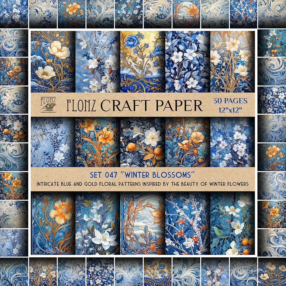 Winter Blossoms Scrapbook Paper, 30 Pages, 12"x12"