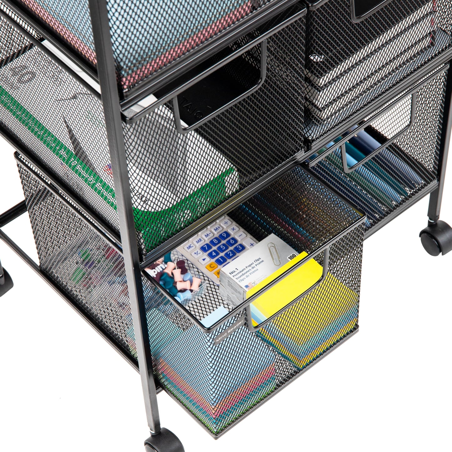 Multipurpose Rolling Cart with Drawers and Metal Mesh