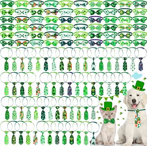 120 Pcs St. Patrick's Day Dog Bow Tie Collar Set