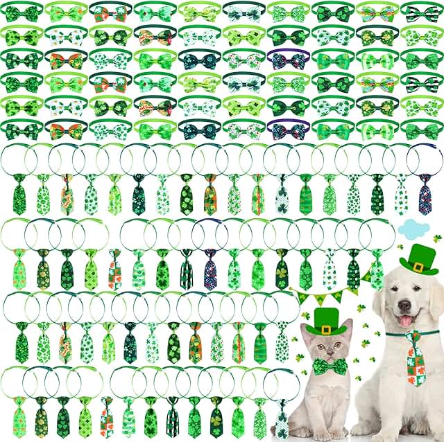 120 Pcs St. Patrick's Day Dog Bow Tie Collar Set