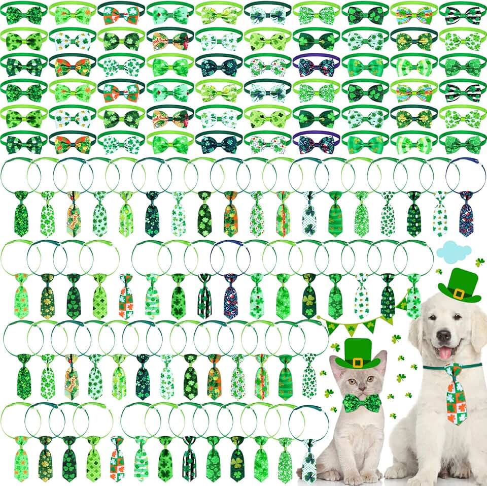 120 Pcs St. Patrick's Day Dog Bow Tie Collar Set