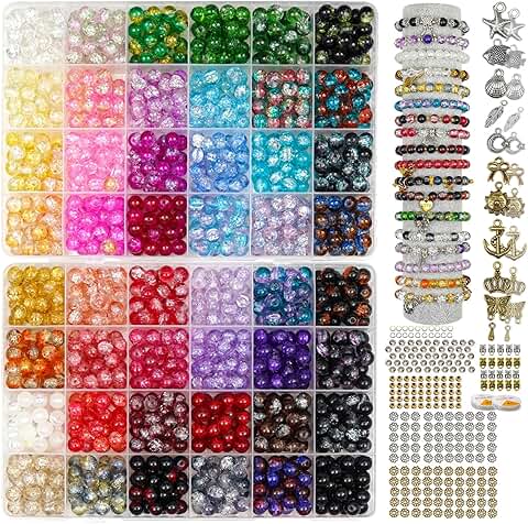 8mm Glass Beads for Jewelry Making, 48 Colors, 1450 pcs