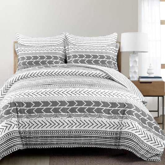 Hygge Geo Reversible 5 Piece Comforter Set, King, Black  White