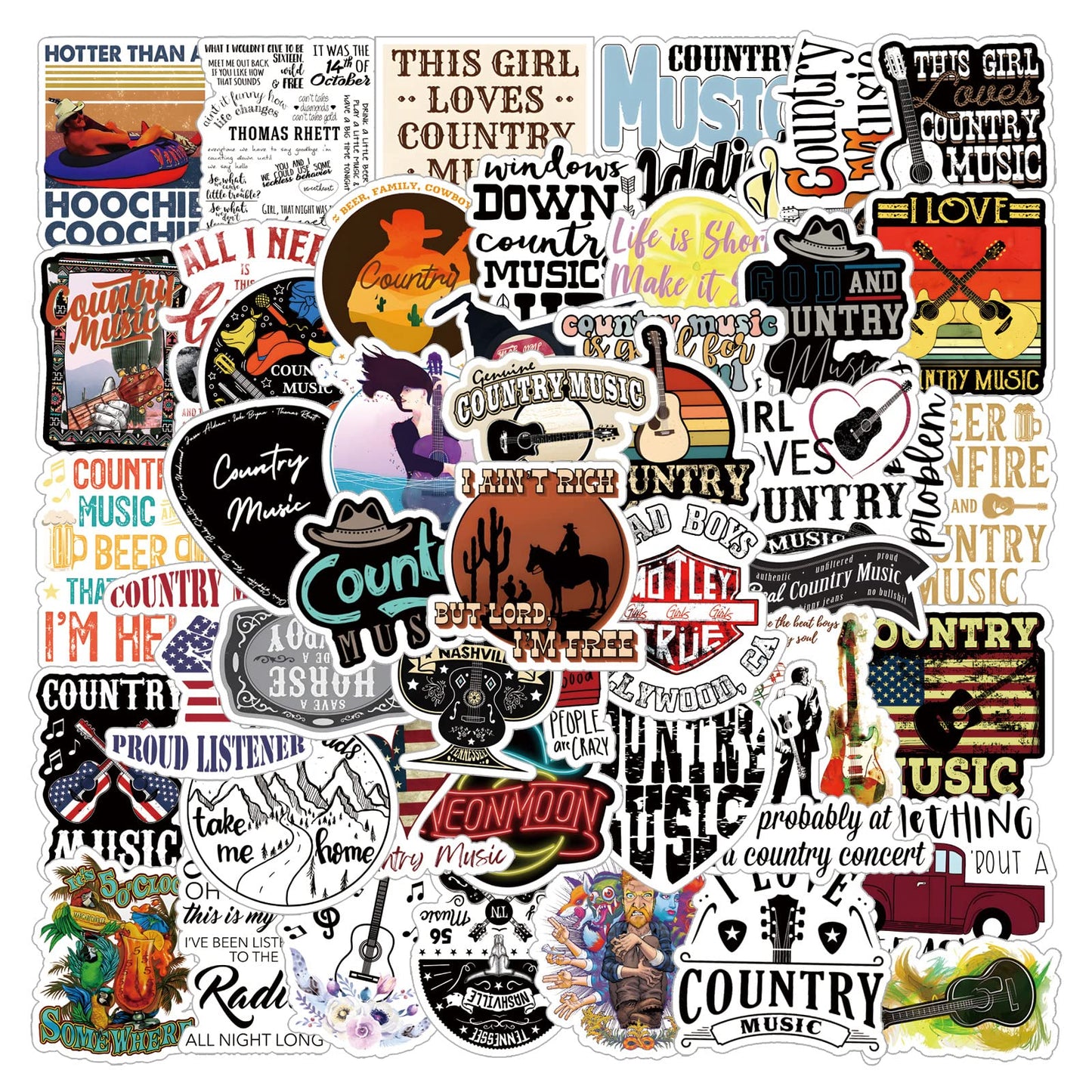 52 Waterproof Country Music Vinyl Stickers for Decorations