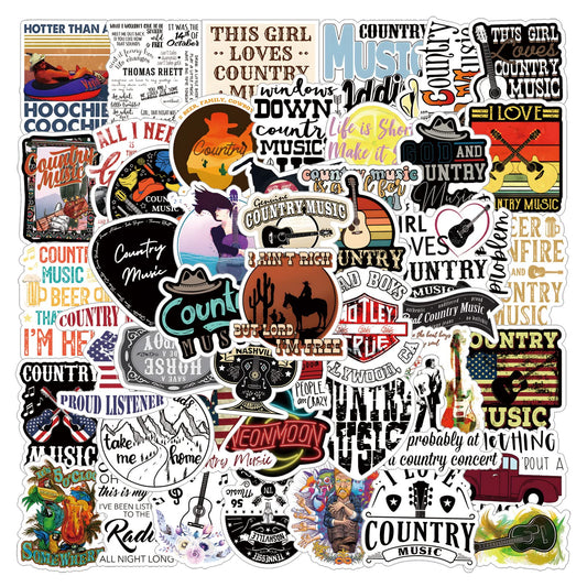 52 Waterproof Country Music Vinyl Stickers for Decorations