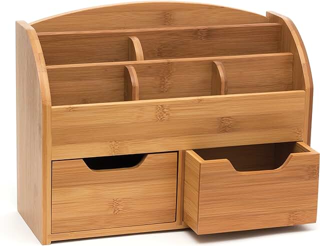 Bamboo Wood Desk Organizer, 12 5/8" x 5" x 9 5/8"