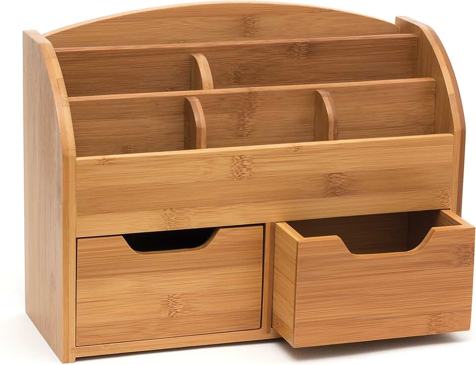 Bamboo Wood Desk Organizer, 12 5/8" x 5" x 9 5/8"