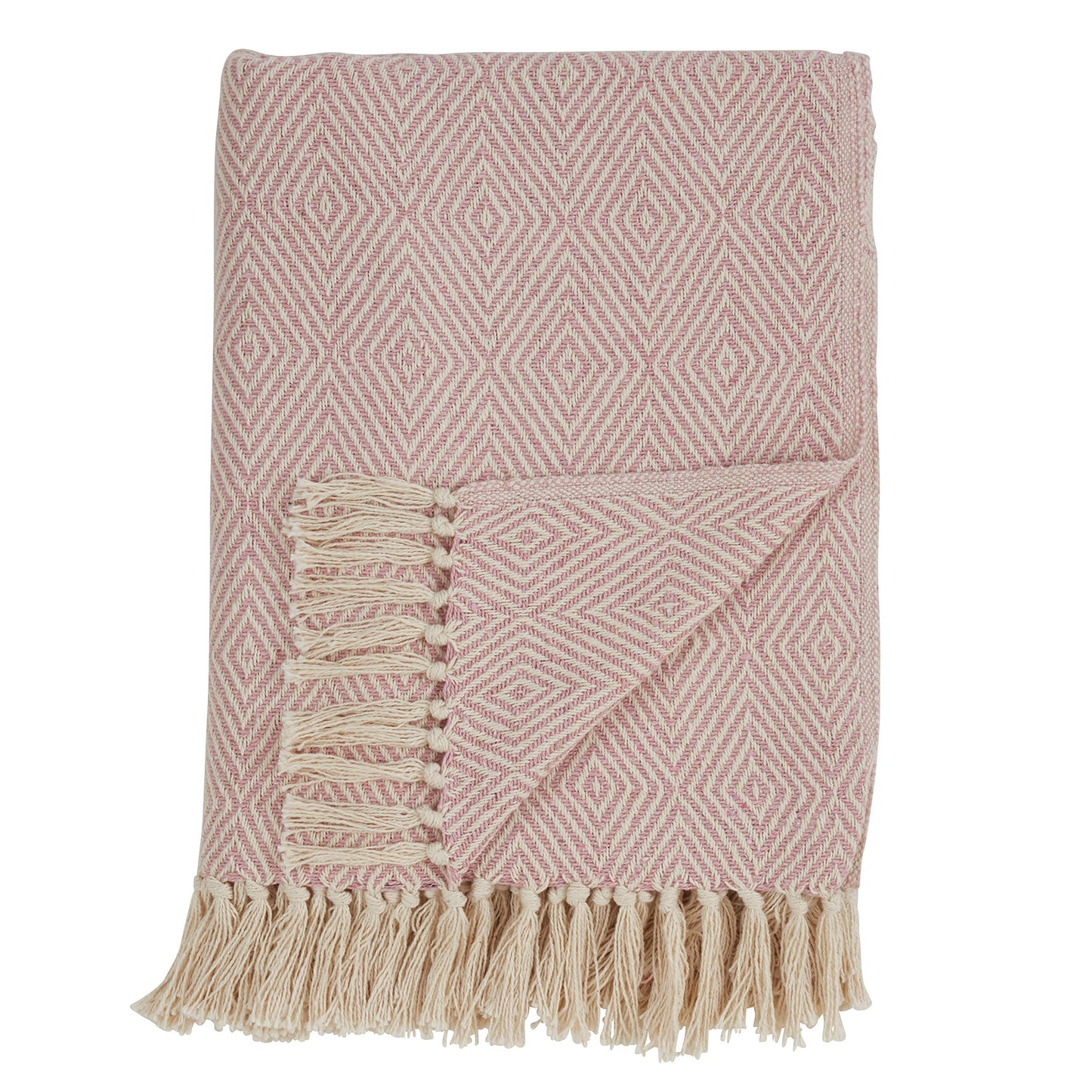 Sevan Soft Cotton Diamond Weave Throw, Pink