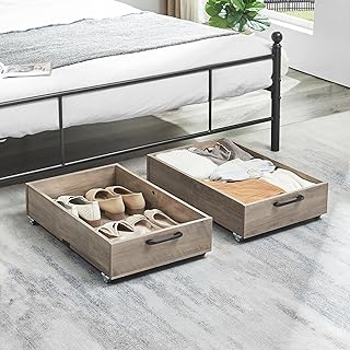 2-Pack Under Bed Storage with Wheels in Grey