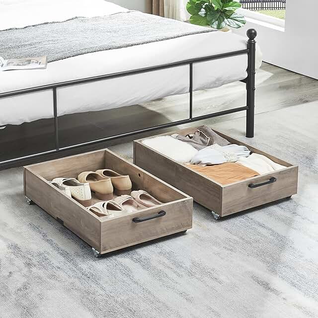 2-Pack Under Bed Storage with Wheels in Grey