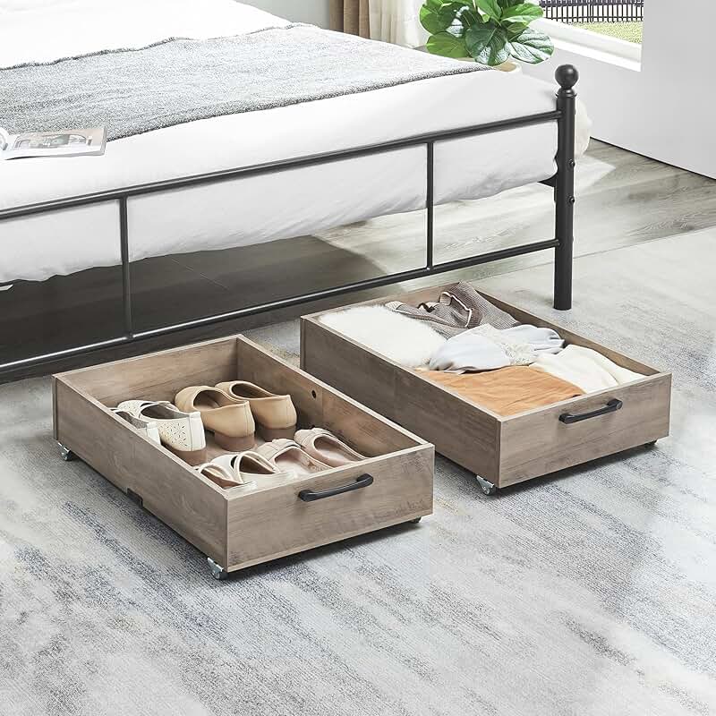 2-Pack Under Bed Storage with Wheels in Grey