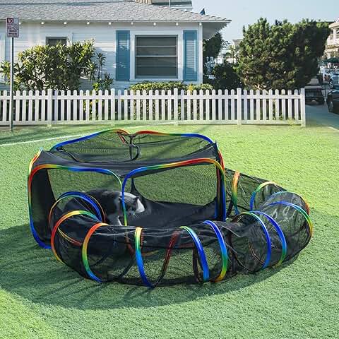 Outdoor Rainbow Cat Playpen with Tent and Tunnel