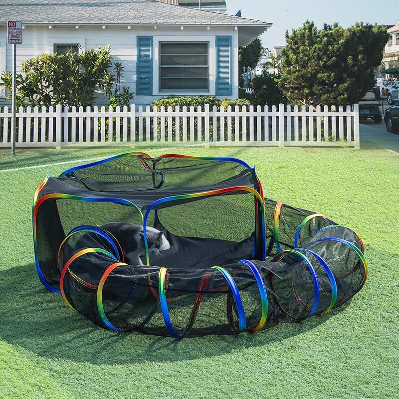 Outdoor Rainbow Cat Playpen with Tent and Tunnel