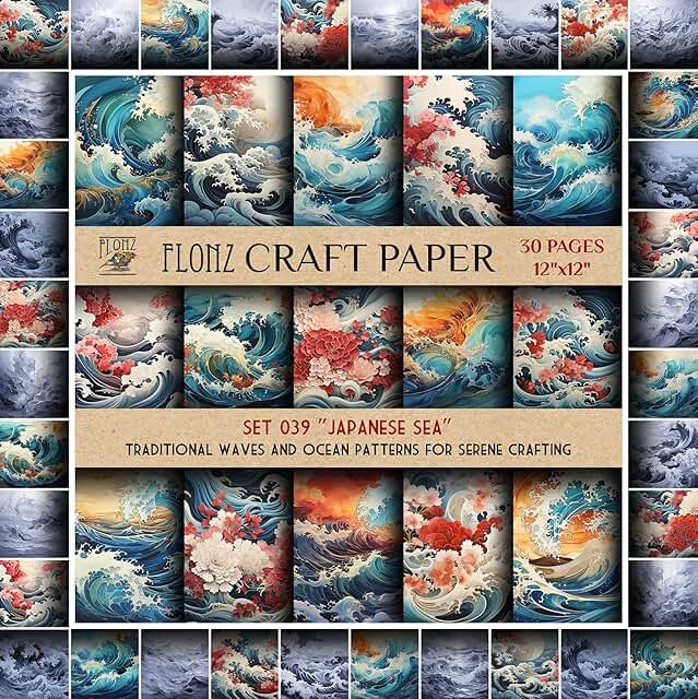 12x12 Scrapbook Paper with Ocean Waves Design